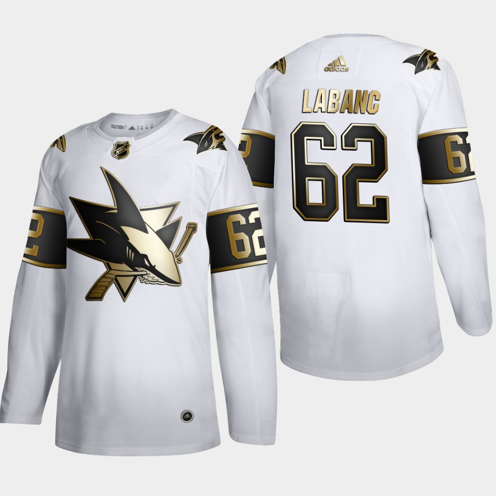 San Jose Sharks 62 Kevin Labanc Men Adidas White Golden Edition Limited Stitched NHL Jersey